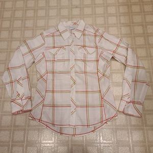 Columbia Button Down Long Sleeve Green Red White Stripe Medium